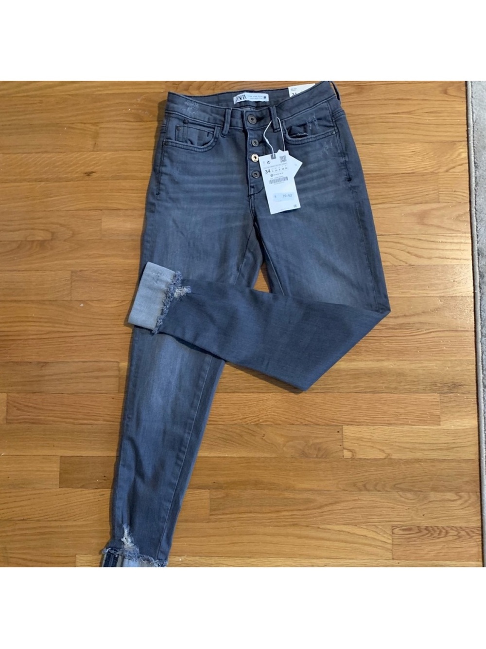 Zara Women's Skinny Jeans - Charcoal Gray with Frayed Hem